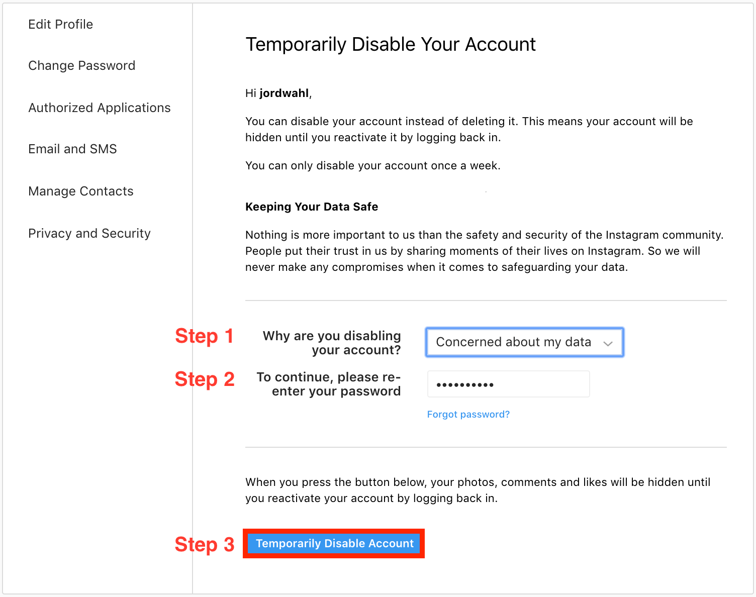how to deactivate instagram account