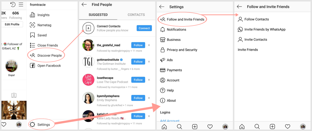 Screenshot Instagram Settings For Finding Contacts